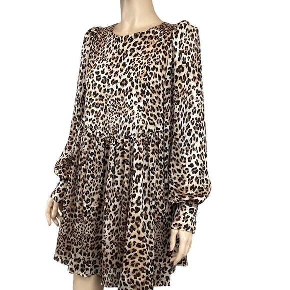 TCEC Leopard Print Long Sleeve Dress Size‎ Small Animal Lined Swing Mini - Picture 4 of 9